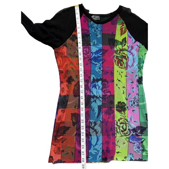 Petit Pois Rainbow Flower Raglan Top Long Sleeve Sheer Mesh Stretch Tunic Size L - Picture 5 of 8